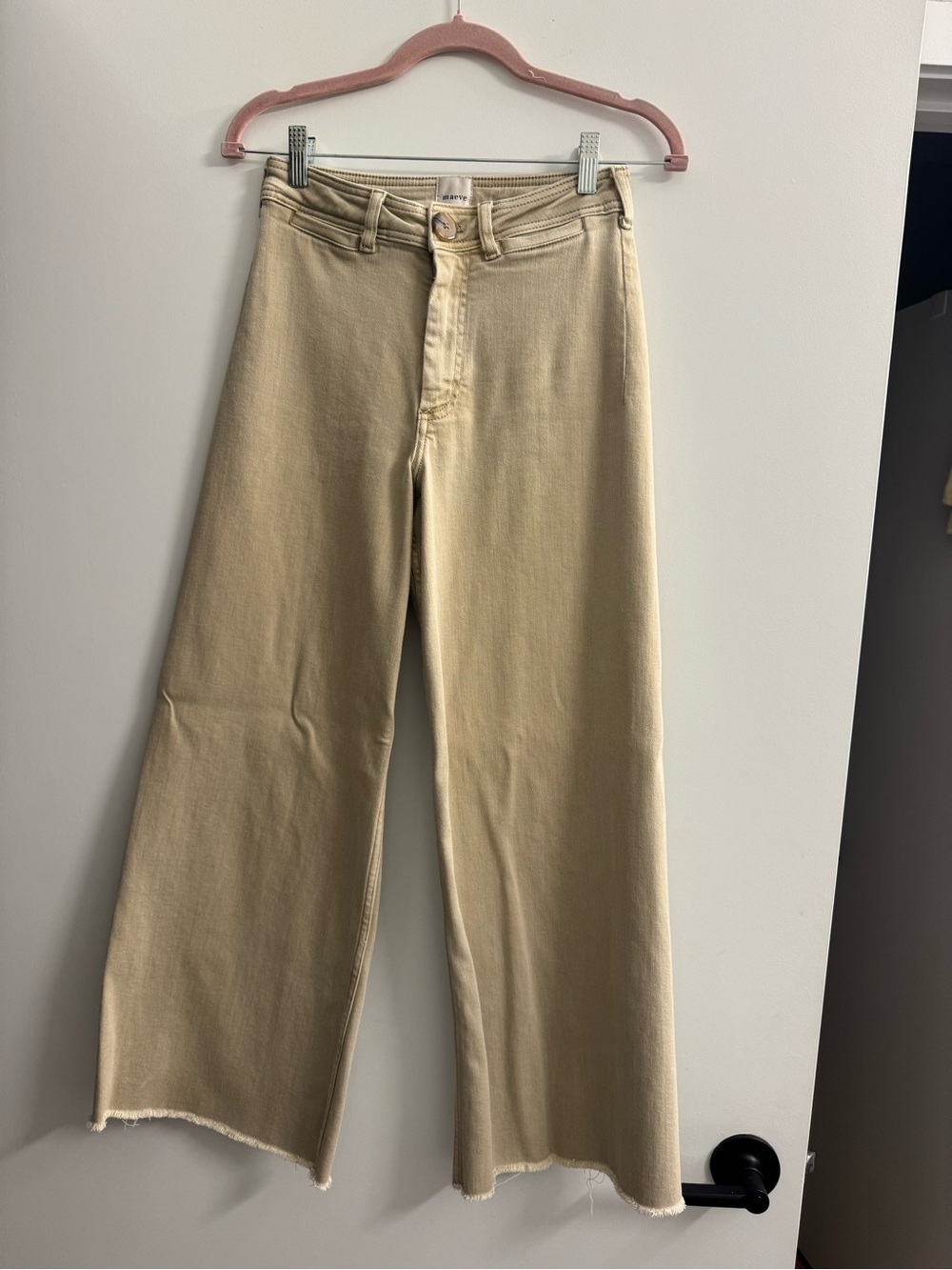 Maeve Light Beige Wide Leg Cropped Jeans